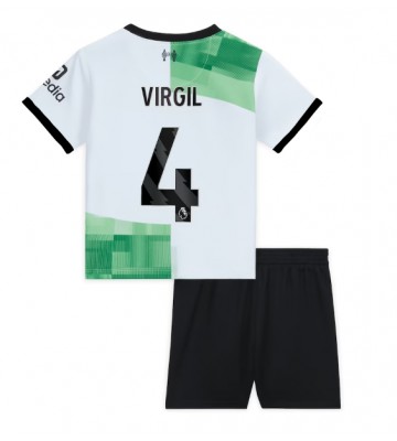 Liverpool Virgil van Dijk #4 Bortaställ Barn 2023-24 Kortärmad (+ Korta byxor)
